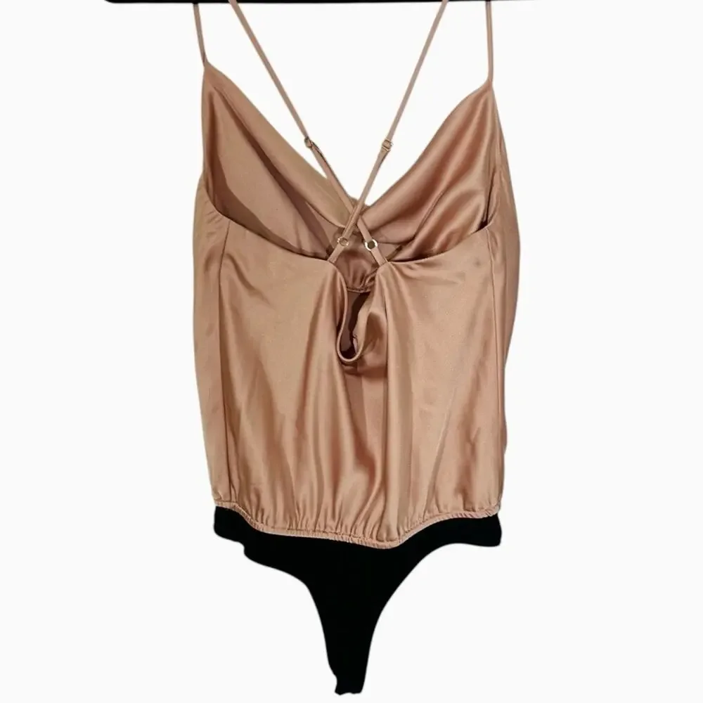 Show Me Your Mumu Tank Top Diane Bodysuit Rose Gold Satin Quiet Luxury Medium